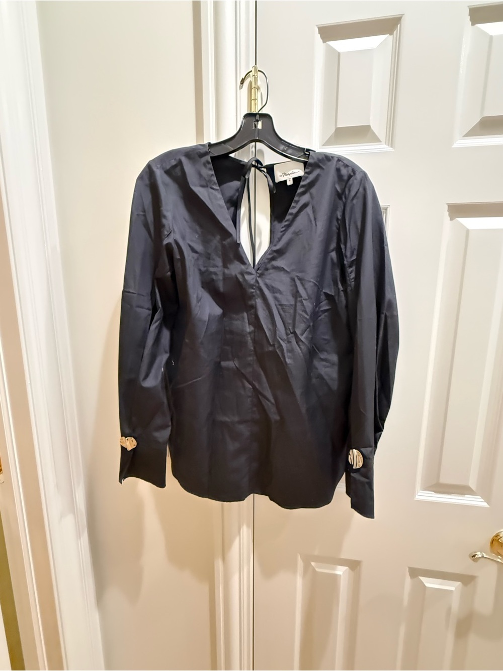 3.1 Phillip Lim Black Tie-Back Long-Sleeve Blouse